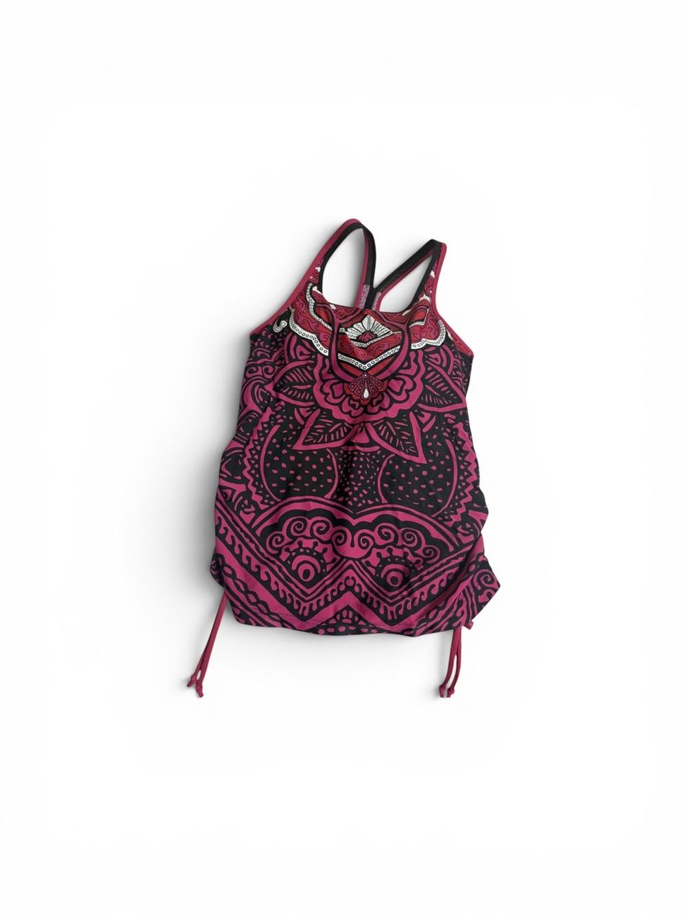 Athleta abstract print pink and black swimsuit top